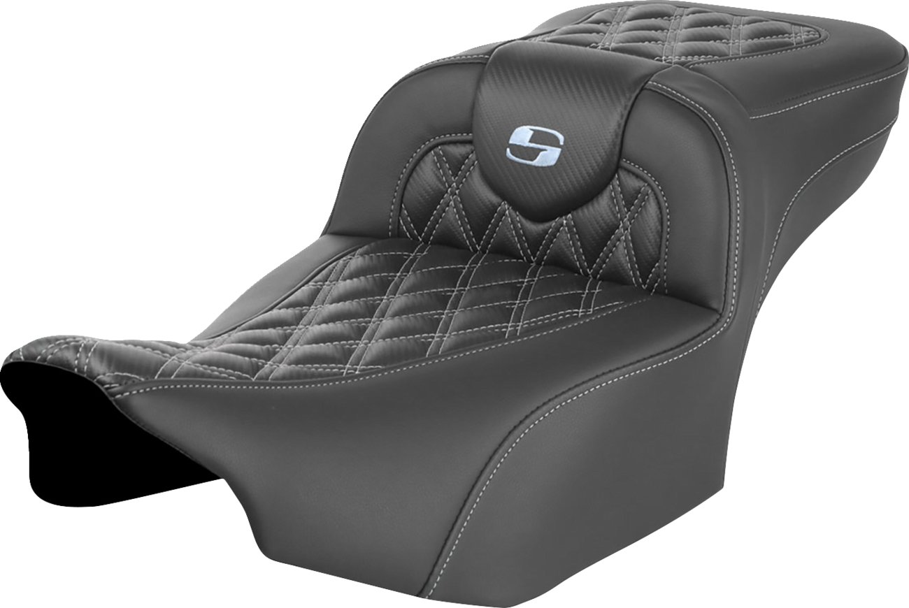 SADDLEMEN Roadsofa™ Extended Reach Seat for FL/FX 2023-2024 – Lattice Stitch, Silver Stitch, No Backrest