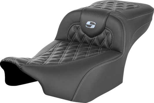 SADDLEMEN Roadsofa™ Extended Reach Seat for FL/FX 2023-2024 – Lattice Stitch, Silver Stitch, No Backrest