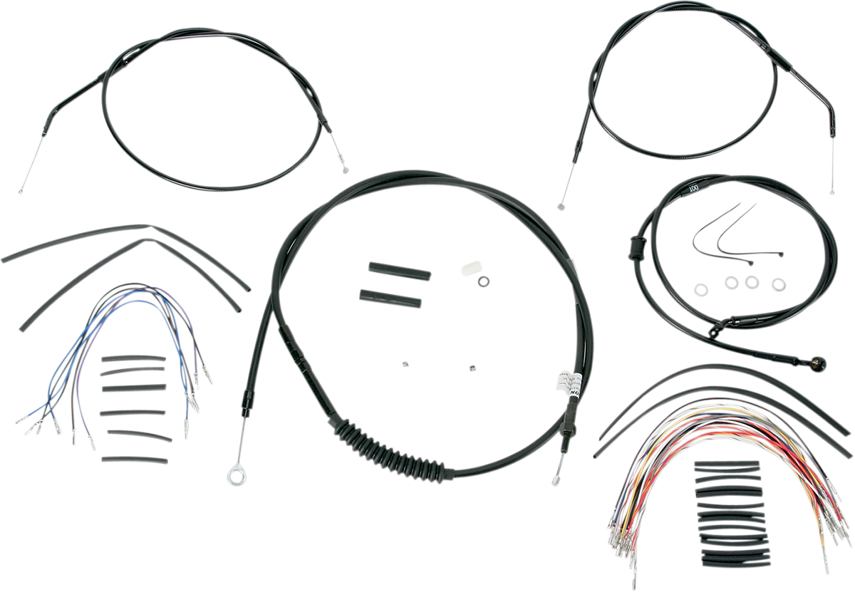 BURLY BRAND Complete Black Vinyl Handlebar Cable/Line Kit for Ape Hangers - 12" - '07-'13 Sportster B30-1008