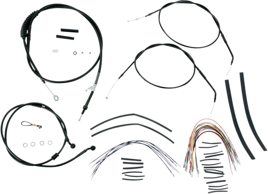 BURLY BRAND Complete Black Vinyl Handlebar Cable/Line Kit for Ape Hangers - 14" - '07-'13 Sportster B30-1004