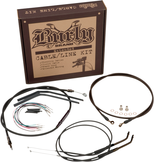 BURLY BRAND Complete Black Vinyl Handlebar Cable/Line Kit for Ape Hangers - 18" - '07-'10 FXST B30-1020