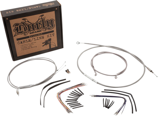 BURLY BRAND Complete Stainless Braided Handlebar Cable/Brake Line Kit - 14" Ape Hangers - '00-'06 FLST B30-1049