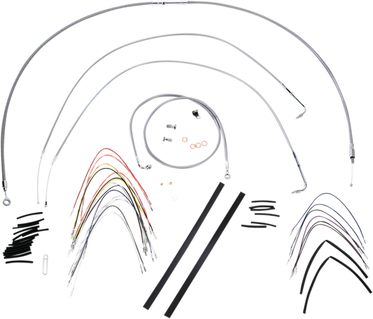 BURLY BRAND Complete Stainless Braided Handlebar Cable/Brake Line Kit - 14" Ape Hangers - '07-'10 FLST B30-1050