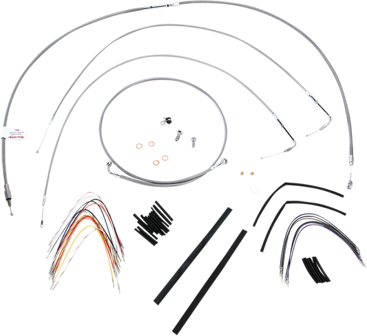 BURLY BRAND Complete Stainless Braided Handlebar Cable/Brake Line Kit - 14" Ape Hangers - '00-'06 FXST B30-1051