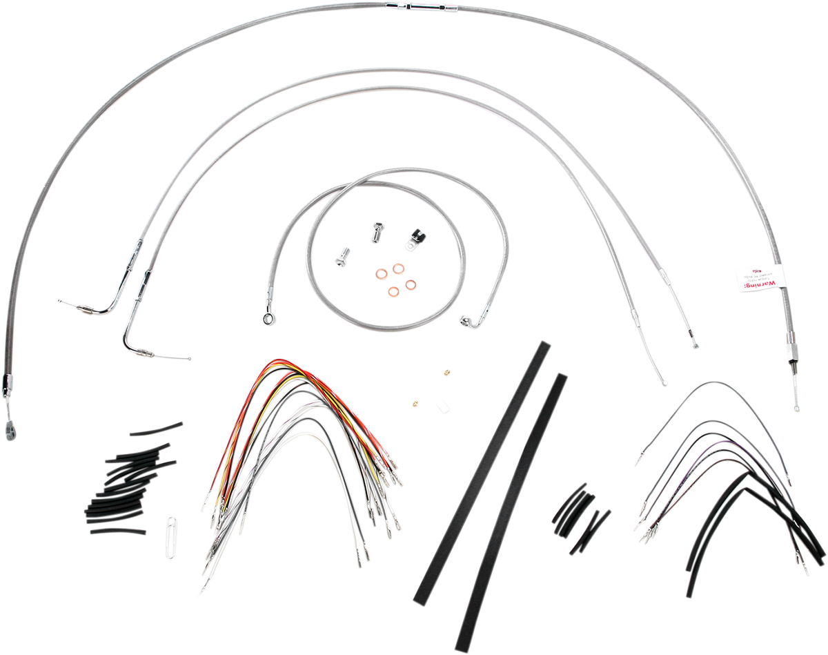 BURLY BRAND Complete Stainless Braided Handlebar Cable/Brake Line Kit - 16" Ape Hangers - '07-'10 FLST B30-1054
