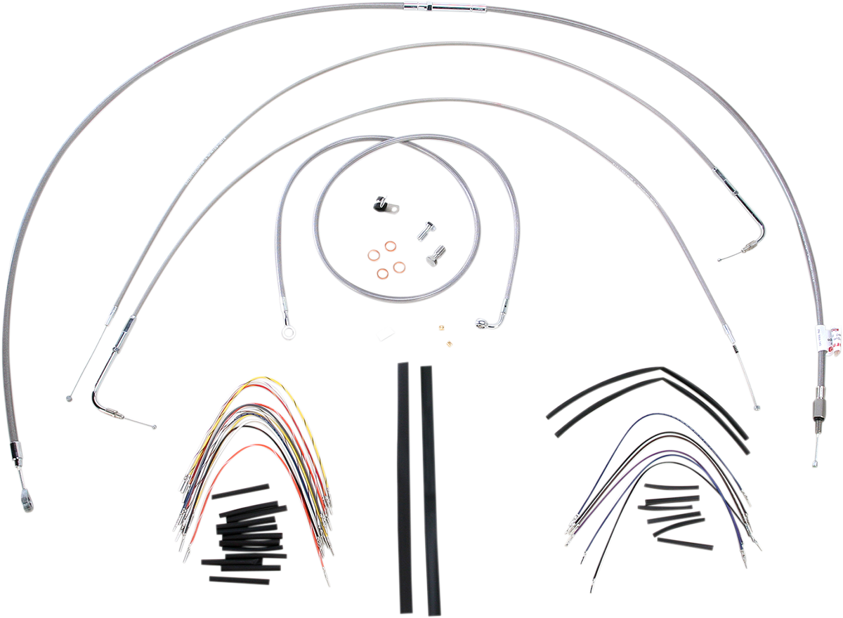 BURLY BRAND Complete Stainless Braided Handlebar Cable/Brake Line Kit - Ape Hangers - '00-'06 FXST