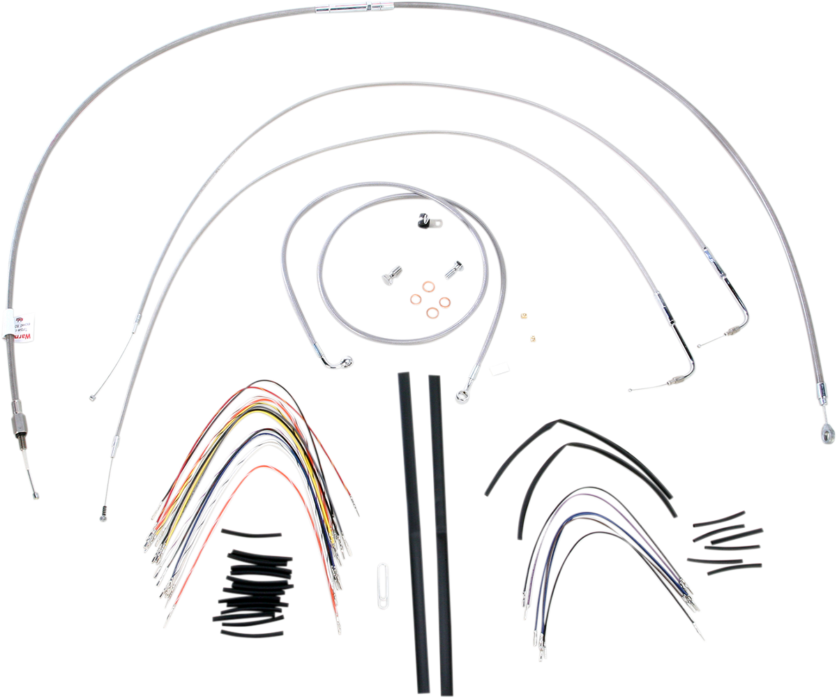 BURLY BRAND Complete Stainless Braided Handlebar Cable/Brake Line Kit - 16" Ape Hangers - '07-'10 FXST B30-1056