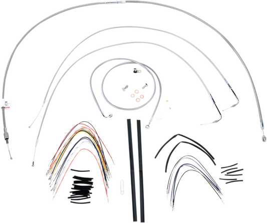 BURLY BRAND Complete Stainless Braided Handlebar Cable/Brake Line Kit - 16" Ape Hangers - '07-'10 FXST B30-1056