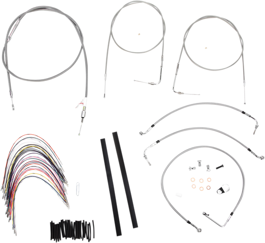BURLY BRAND Complete Stainless Braided Handlebar Cable/Brake Line Kit - 14" Ape Hangers - '97-'01 Touring B30-1076