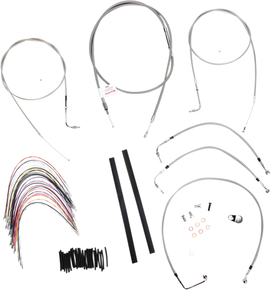 BURLY BRAND Complete Stainless Braided Handlebar Cable/Brake Line Kit - 16" Ape Hangers - '97-'99 Touring B30-1077