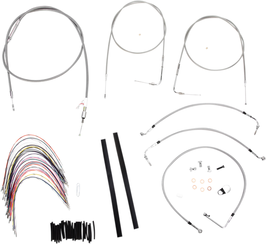 BURLY BRAND Complete Stainless Braided Handlebar Cable/Brake Line Kit - 14" Ape Hangers - '00-'06 Touring B30-1079