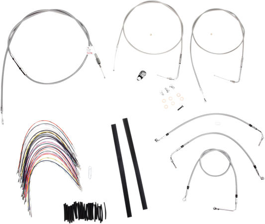 BURLY BRAND Complete Stainless Braided Handlebar Cable/Brake Line Kit - 16" Ape Hangers - '00-'06 Touring B30-1080