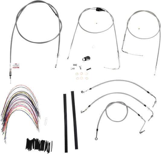 BURLY BRAND Complete Stainless Braided Handlebar Cable/Brake Line Kit - 14" Ape Hangers - '00-'06 Touring B30-1082