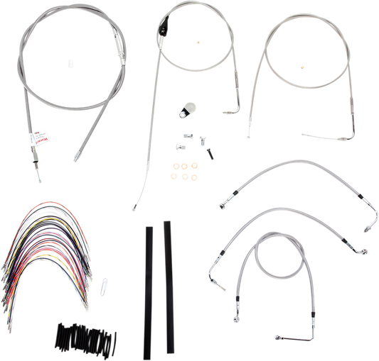 BURLY BRAND Complete Stainless Braided Handlebar Cable/Brake Line Kit - 16" Ape Hangers - '00-'06 Touring B30-1083