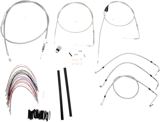 BURLY BRAND Complete Stainless Braided Handlebar Cable/Brake Line Kit - 18" Ape Hangers - '00-'06 Touring B30-1084