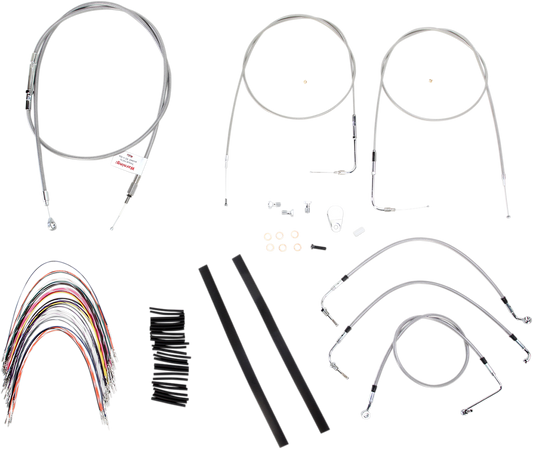 BURLY BRAND Complete Stainless Braided Handlebar Cable/Brake Line Kit - 14" Ape Hangers - '07 Touring B30-1085