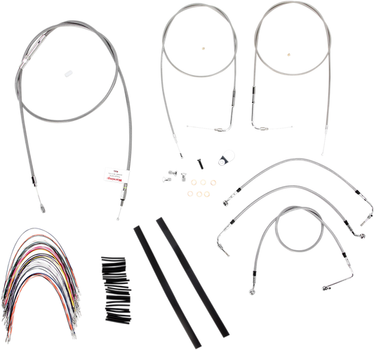 BURLY BRAND Complete Stainless Braided Handlebar Cable/Brake Line Kit - 16" Ape Hangers - '07 Touring B30-1086