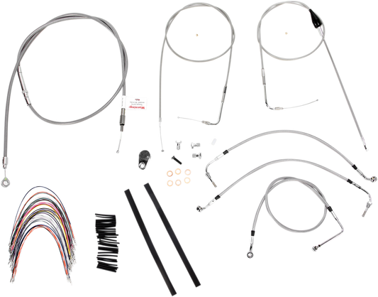 BURLY BRAND Complete Stainless Braided Handlebar Cable/Brake Line Kit - 14" Ape Hangers - '07 Touring B30-1088