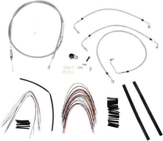 BURLY BRAND Complete Stainless Braided Handlebar Cable/Brake Line Kit - 14" Ape Hangers - '08-'13 Touring B30-1091