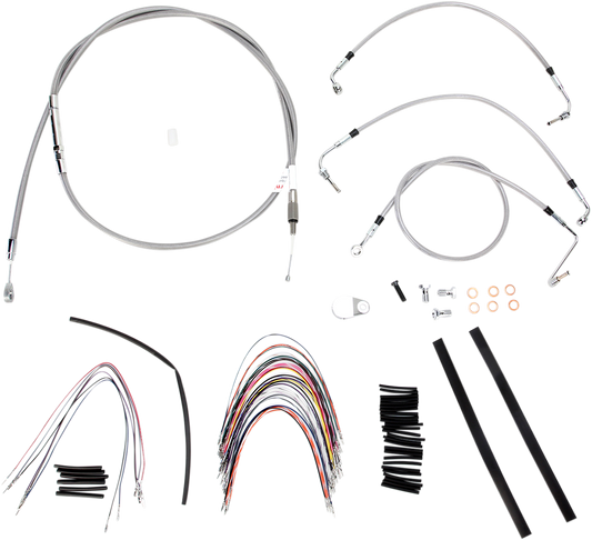 BURLY BRAND Complete Stainless Braided Handlebar Cable/Brake Line Kit - 16" Ape Hangers - '08-'13 Touring B30-1092