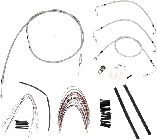 BURLY BRAND Complete Stainless Braided Handlebar Cable/Brake Line Kit - 18" Ape Hangers - '08-'13 Touring B30-1093