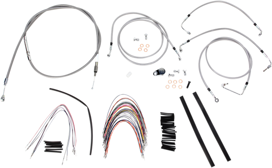 BURLY BRAND Complete Stainless Braided Handlebar Cable/Brake Line Kit - 14" Ape Hangers- '08-'13 Touring B30-1094