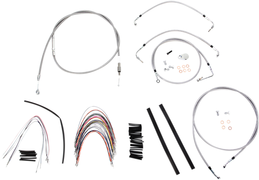 BURLY BRAND Complete Stainless Braided Handlebar Cable/Brake Line Kit - 16" Ape Hangers- '08-'13 Touring B30-1095
