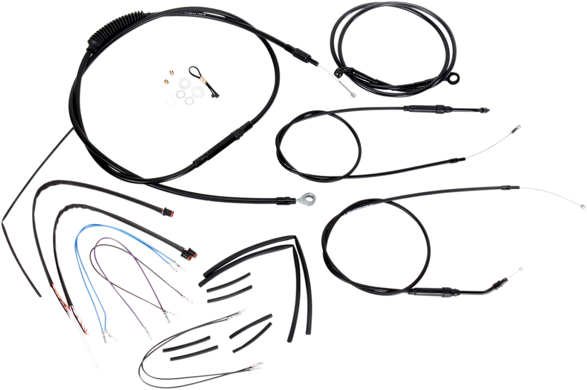 BURLY BRAND Complete Black Vinyl Handlebar Cable/Line Kit for Ape Hangers - 12" - '12-'17 Dyna B30-1067