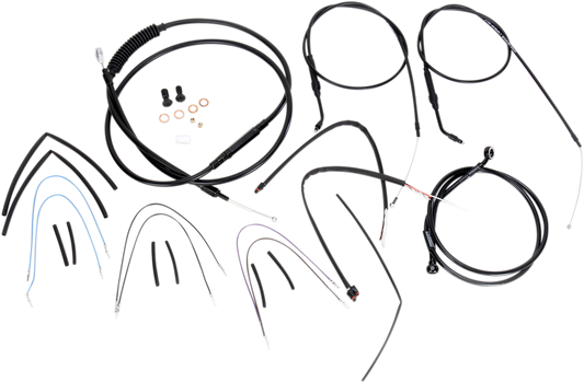 BURLY BRAND Complete Black Vinyl Handlebar Cable/Line Kit for Ape Hangers - 14" - '12-'17 Dyna B30-1068