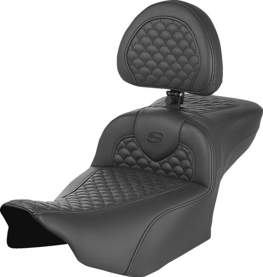 SADDLEMEN Roadsofa™ Seat with Backrest for FLTR/FLHX 2023-2025 – Extended Reach, Dragon Scale Stitch, Part 823-07-209B0