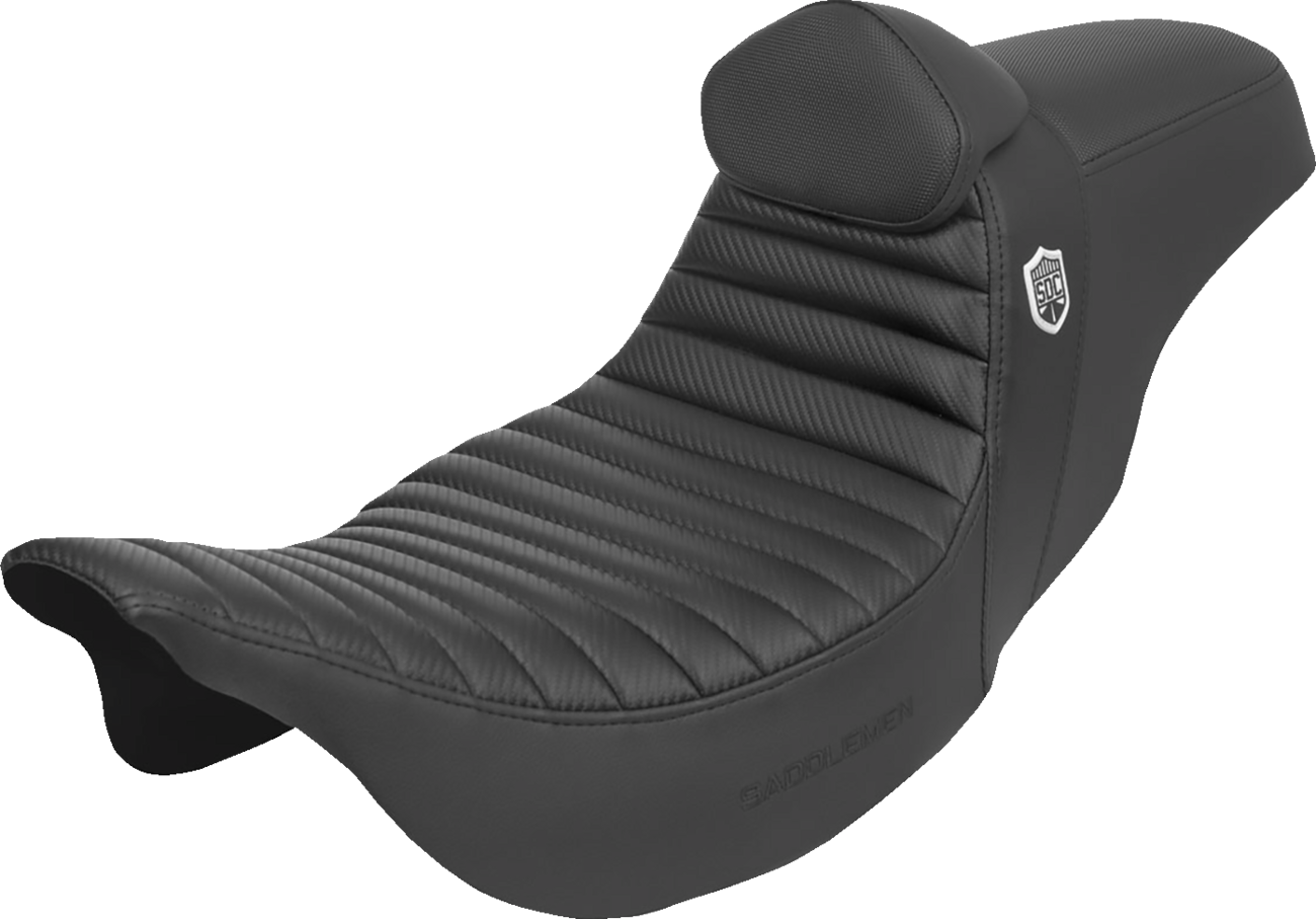 SADDLEMEN Pro Series SDC Performance Seat with Backrest for Harley FLH/FLT 2008-2023 - Tuck-n-Roll Carbon Fiber and Gripper Finish