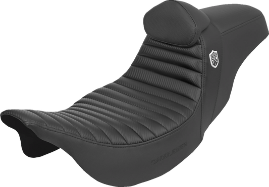 SADDLEMEN Pro Series SDC Performance Seat with Backrest for Harley FLH/FLT 2008-2023 - Tuck-n-Roll Carbon Fiber and Gripper Finish