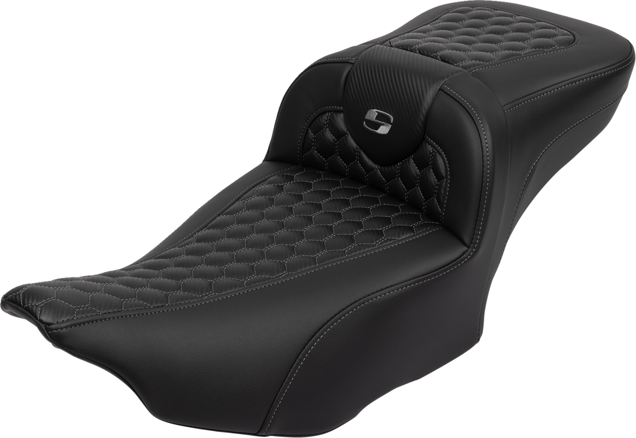 SADDLEMEN Roadsofa™ Extended Reach Seat with Backrest for FLTR/FLHX 2023-2024 - Honeycomb Dark Gray Stitch Part 823-07-190B2