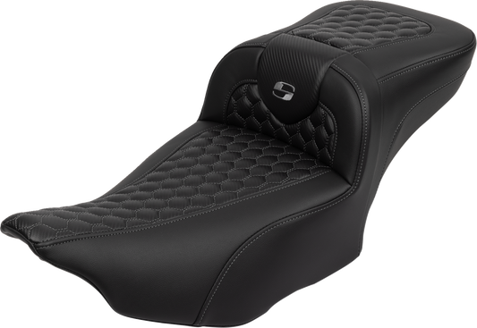 SADDLEMEN Roadsofa™ Extended Reach Seat with Backrest for FLTR/FLHX 2023-2024 - Honeycomb Dark Gray Stitch Part 823-07-190B2