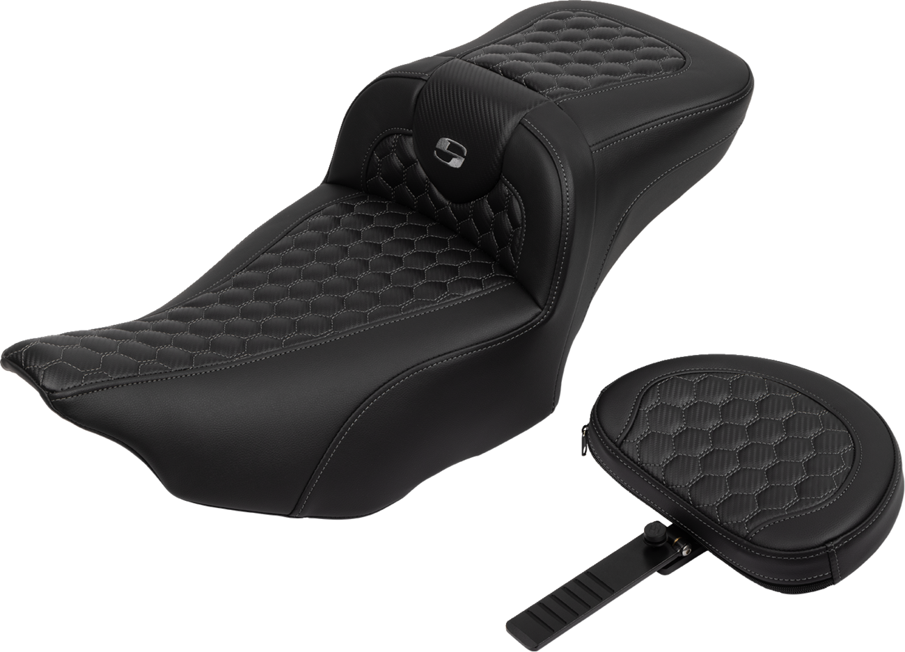 SADDLEMEN Roadsofa™ Extended Reach Seat with Backrest for FLTR/FLHX 2023-2024 - Honeycomb Dark Gray Stitch Part 823-07-190B2