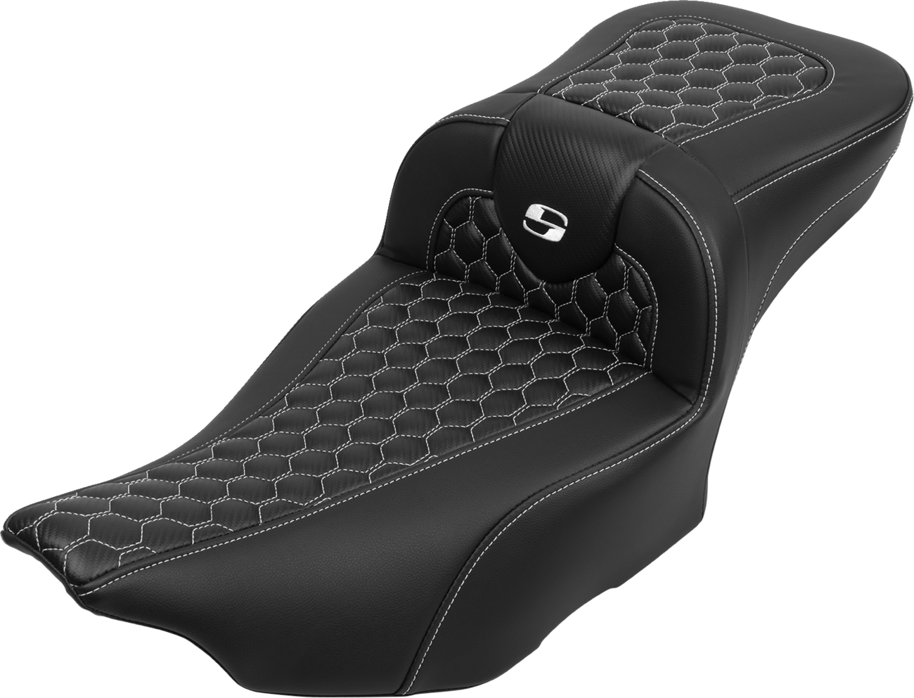 SADDLEMEN Roadsofa™ Extended Reach Seat with Backrest for FLTR/FLHX 2023-2024 - Honeycomb White Stitch