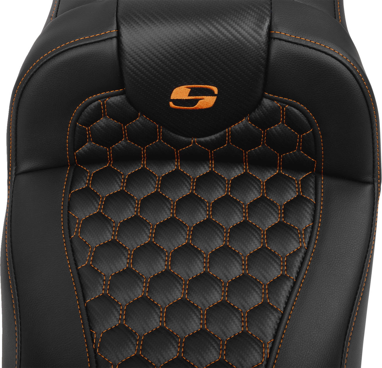 SADDLEMEN Roadsofa™ Extended Reach Seat with Backrest for FLTR/FLHX 2023-2024 – Honeycomb Orange Stitch