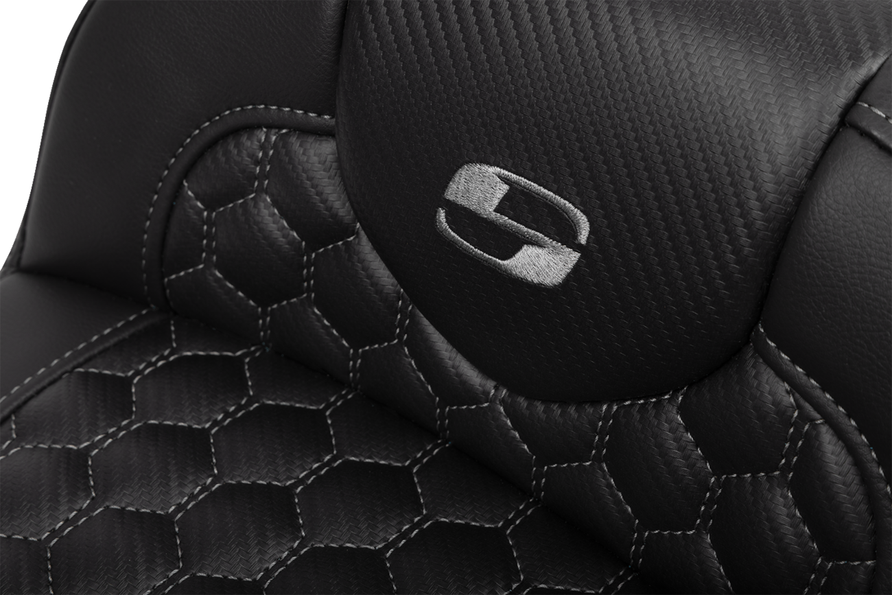 SADDLEMEN Roadsofa™ Extended Reach Seat with Backrest for FLTR/FLHX 2023-2024 - Honeycomb Dark Gray Stitch Part 823-07-190B2