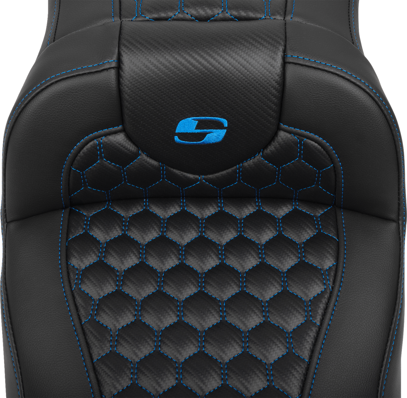 SADDLEMEN Roadsofa™ Extended Reach Seat with Backrest for FLTR/FLHX 2023-2024 – Honeycomb Blue Stitch