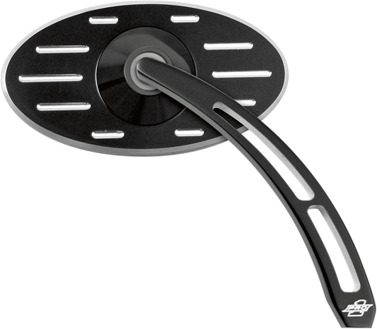 PRO-ONE PERF.MFG. Pro Street Side View Mirror - Black Oval Cut-Out with Ball Milled Finish - Right Side 102640B