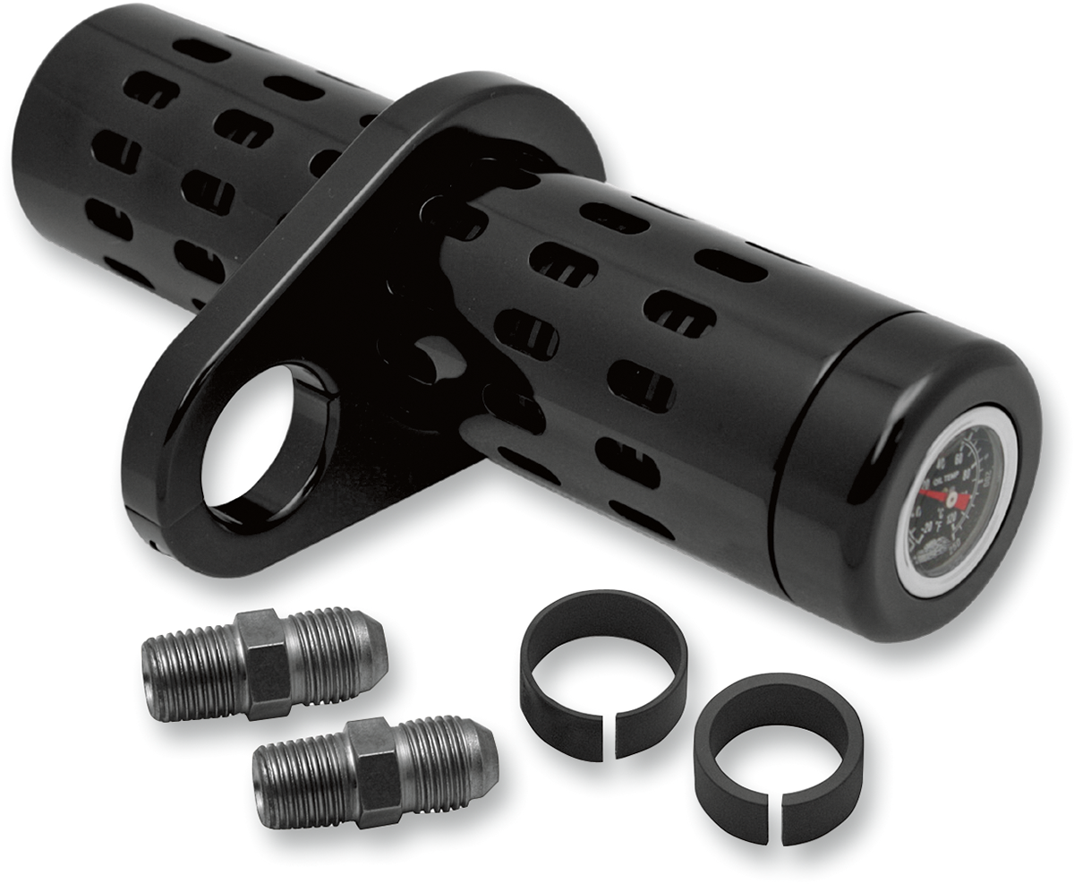 PRO-ONE PERF.MFG. Oil Cooler Kit with Temperature Gauge - Black - 1 inch to 1-1/4 inch - Part 201110B