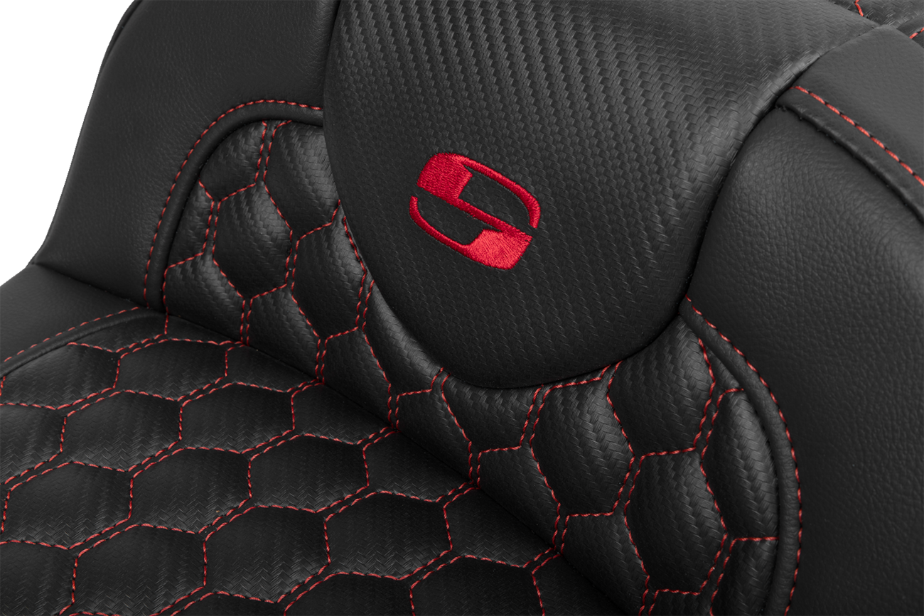SADDLEMEN Roadsofa™ Extended Reach Seat with Backrest for FLTR/FLHX 2023-2024 - Honeycomb Red Stitch