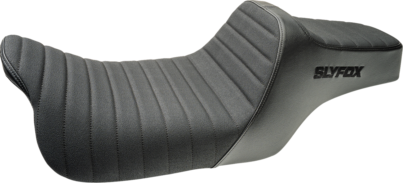 SLYFOX Highnoon Seat for FLH/FLT '08-'24 by SLYFOX - Vinyl with Classic Stitch and Black Logo, Part #4710A-SlyFox