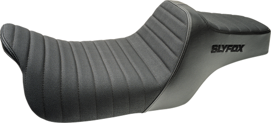 SLYFOX Highnoon Seat for FLH/FLT '08-'24 by SLYFOX - Vinyl with Classic Stitch and Black Logo, Part #4710A-SlyFox