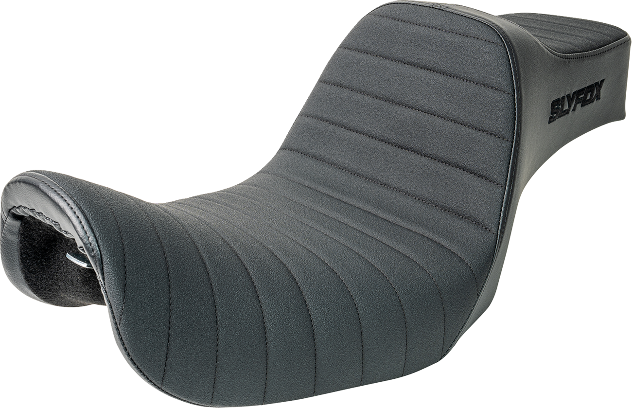 SLYFOX Highnoon Seat for FXD '96-'03 by SLYFOX - Vinyl Black Logo with Classic Stitch