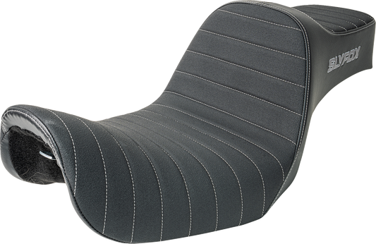 SLYFOX Highnoon Vinyl Seat with Classic Stitch and Silver Logo for FXD '96-'03 – Model 4703B-SlyFox