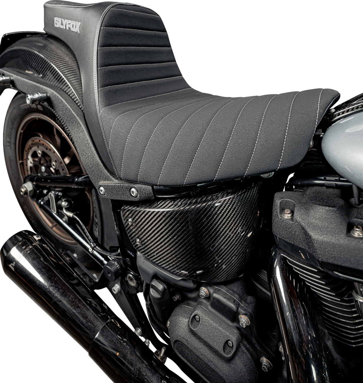SLYFOX High Noon Seat with Vinyl Cover and Classic Stitch - Silver Logo for FL/FX 2018-2024 | Part #4701B-slyfox