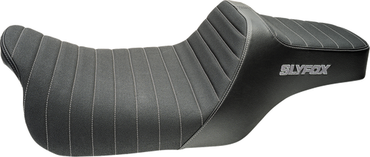 SLYFOX Highnoon Seat Vinyl with Classic Stitch and Silver Logo for FLH/FLT 2008-2024 – Part Number 4710B-SlyFox