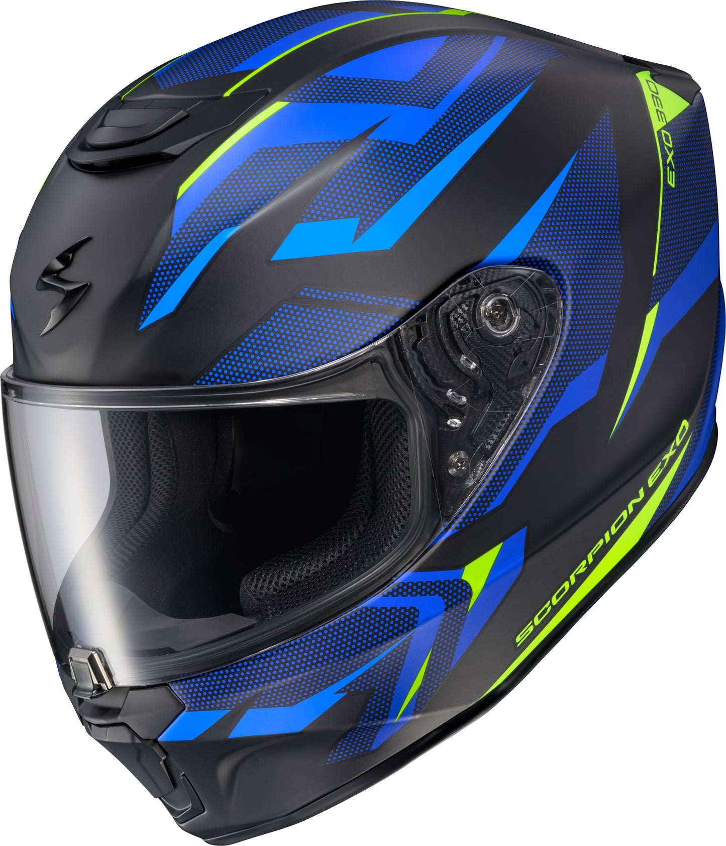 Scorpion EXO Exo R330 Full Face Helmet Saga Black/Blue/Hi Vis - Certified Safety and Comfort