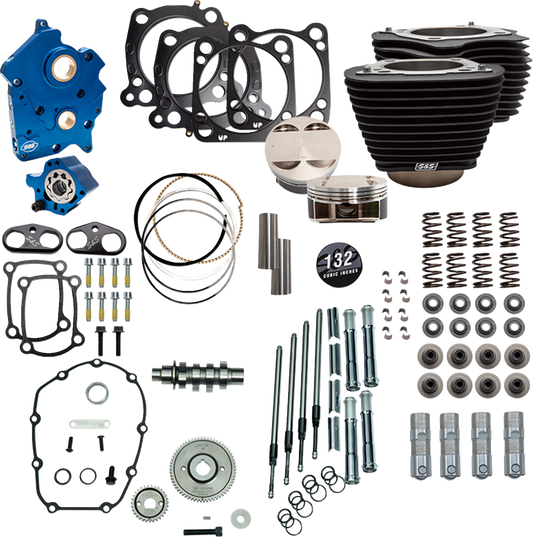S&S CYCLE 132" Power Pack - 550 Gear Drive - Oil Cooled - Black w/o Highlight Fins - 114"/117" M8 310-1234C